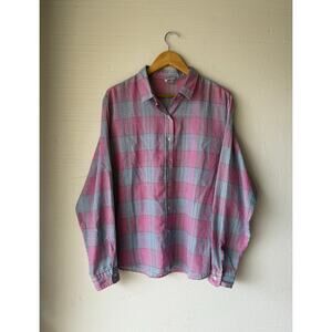 VTG 1980s Wrangler Made In USA Button Up Shirt Size Large Pink Plaid Style